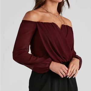 Windsor Off The Shoulder Burgundy Top